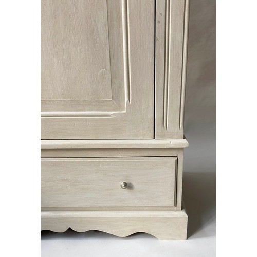 110 - ARMOIRE, 193cm H x 92cm x 62cm, French style grey painted with single panelled door enclosing hangin... 