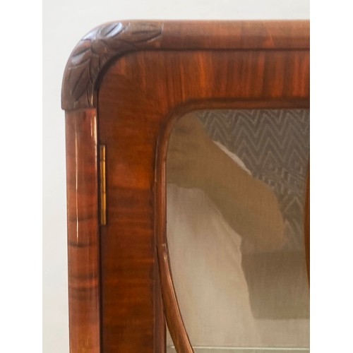 101 - ART DECO DISPLAY CABINET, burr walnut with two arched glazed doors and shelves, 58cm W x 30cm D x 11... 