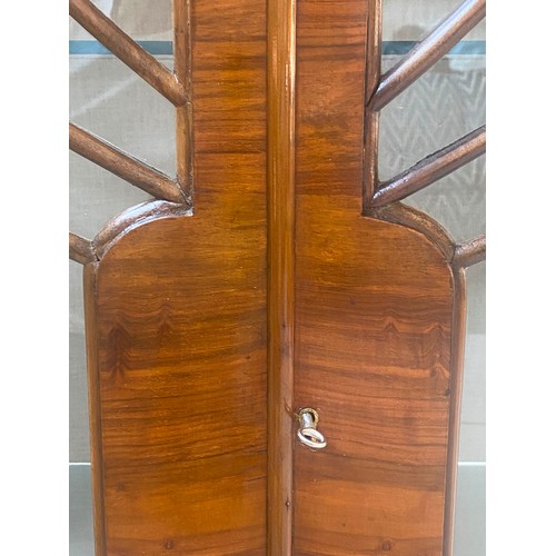 101 - ART DECO DISPLAY CABINET, burr walnut with two arched glazed doors and shelves, 58cm W x 30cm D x 11... 