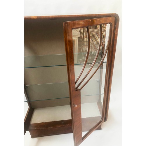 101 - ART DECO DISPLAY CABINET, burr walnut with two arched glazed doors and shelves, 58cm W x 30cm D x 11... 