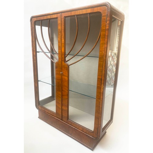 101 - ART DECO DISPLAY CABINET, burr walnut with two arched glazed doors and shelves, 58cm W x 30cm D x 11... 