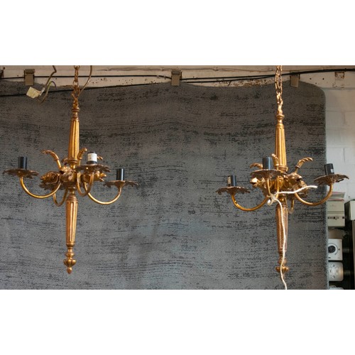 239 - CEILING LIGHTS, a pair, each 60cm H x 45cm, ram's head decorated gilt metal, to match previous lot. ... 