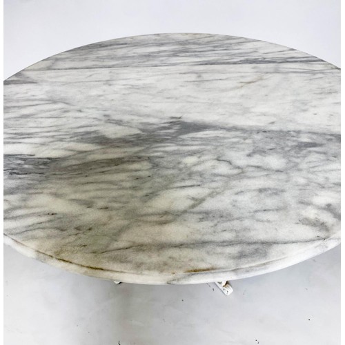 466 - CONSERVATORY DINING TABLE, Victorian style, variegated white marble, cast iron support, 136cm W.