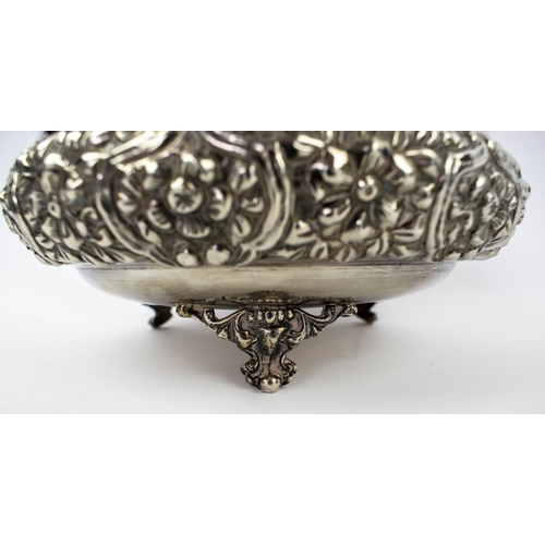 10 - OTTOMAN SILVER REPOUSSE LIDDED BOX, with repeat rosette foliate patterned decoration, Egyptian silve... 