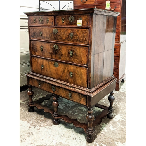 142 - CHEST ON STAND, 105cm W x 134cm H x 62cm D William and Mary walnut with two short and four long draw... 