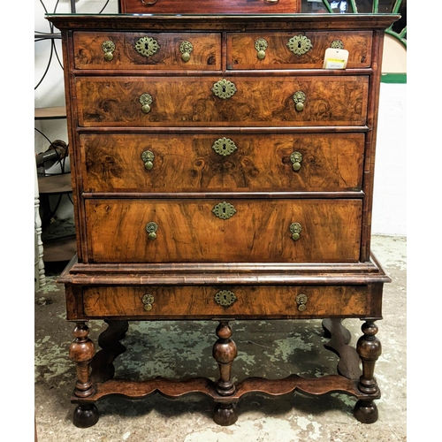 142 - CHEST ON STAND, 105cm W x 134cm H x 62cm D William and Mary walnut with two short and four long draw... 