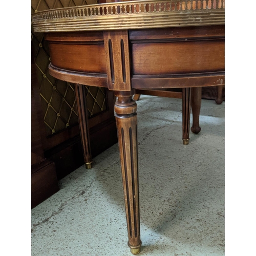 147 - LOW BOUILLOTTE TABLE, 53cm H x 69cm, Louis XVI style cherrywood with circular brass galleried marble... 