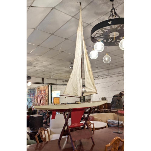 155 - POND YACHT MODEL, early 20th century Edwardian of substantial size, varnished wood with detachable c... 