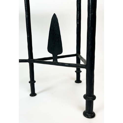 160 - CONSOLE TABLE, in the manner of Diego Giacometti, wrought iron base with rectangular glass top, 80cm... 