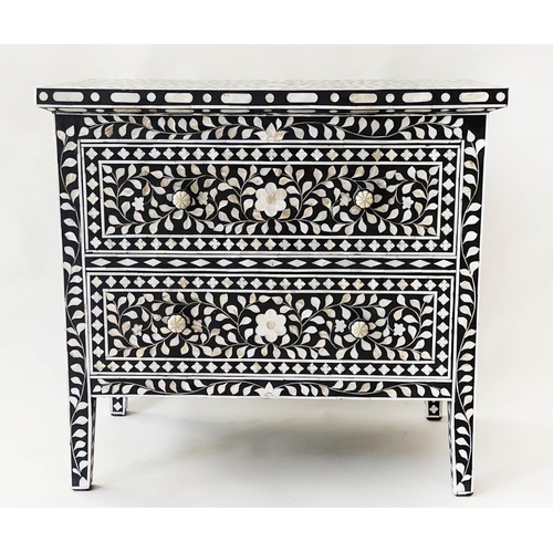 162 - COMMODE, moorish style mother of pearl and bone all over inset with two long drawers, 82cm x 45cm D ... 