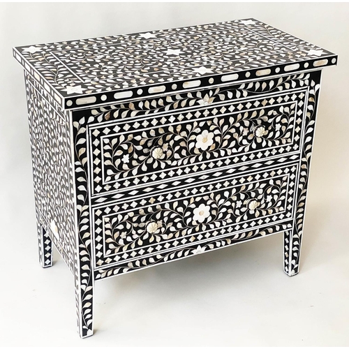 162 - COMMODE, moorish style mother of pearl and bone all over inset with two long drawers, 82cm x 45cm D ... 