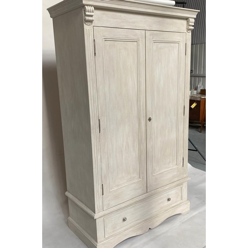 173 - ARMOIRE, 19th century French traditionally grey painted with two panelled doors enclosing hanging sp... 