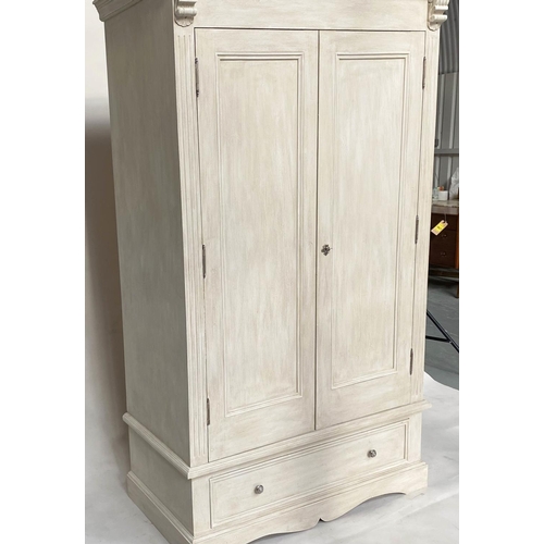 173 - ARMOIRE, 19th century French traditionally grey painted with two panelled doors enclosing hanging sp... 