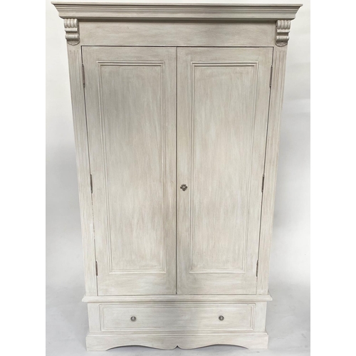 173 - ARMOIRE, 19th century French traditionally grey painted with two panelled doors enclosing hanging sp... 