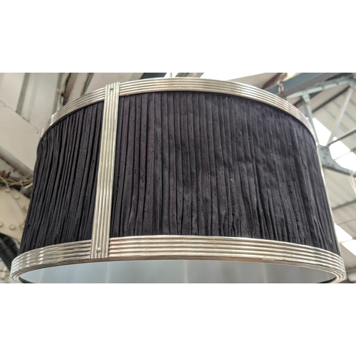 315 - CHARLES EDWARDS SMALL SILK DRUM SHADE LIGHT, 85cm drop approx.