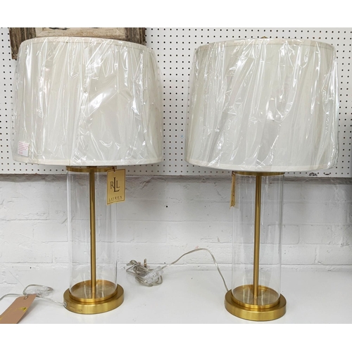 331 - LAUREN RALPH LAUREN TABLE LAMPS, a pair, with shades, glass and gilt, 71cm H in total. (2)