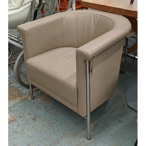 463 - ARMCHAIR, 69cm W, Bauhaus style, sand coloured leather finish.