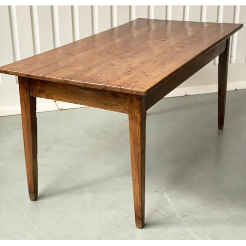 FARMHOUSE TABLE, 19th century French planked cherrywood rectangular with square tapering supports, 167cm W x 81cm D x 76cm H.