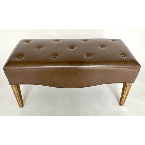 399 - EX DORCHESTER HOTEL WINDOW SEAT, rectangular buttoned, mid brown leather with shaped apron and taper... 