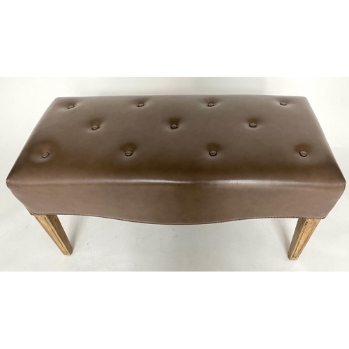 399 - EX DORCHESTER HOTEL WINDOW SEAT, rectangular buttoned, mid brown leather with shaped apron and taper... 