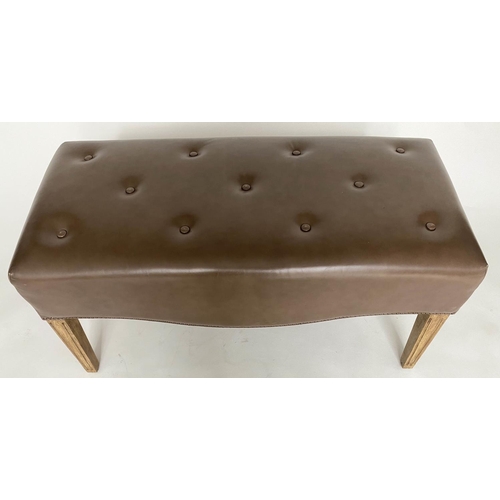 399 - EX DORCHESTER HOTEL WINDOW SEAT, rectangular buttoned, mid brown leather with shaped apron and taper... 