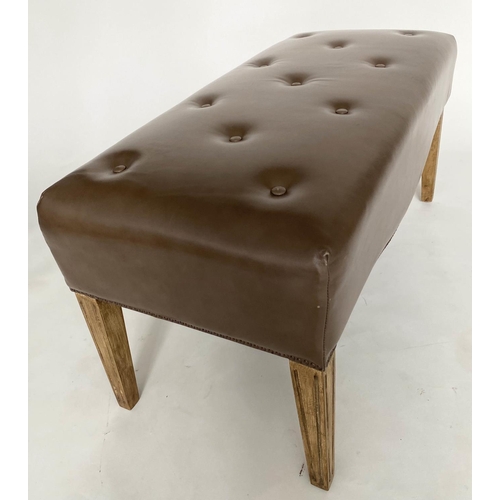 399 - EX DORCHESTER HOTEL WINDOW SEAT, rectangular buttoned, mid brown leather with shaped apron and taper... 