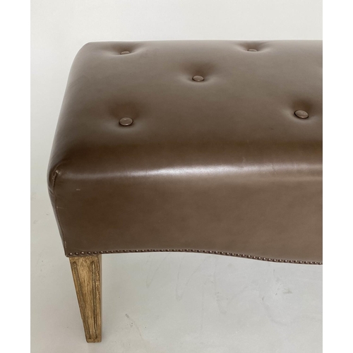 399 - EX DORCHESTER HOTEL WINDOW SEAT, rectangular buttoned, mid brown leather with shaped apron and taper... 