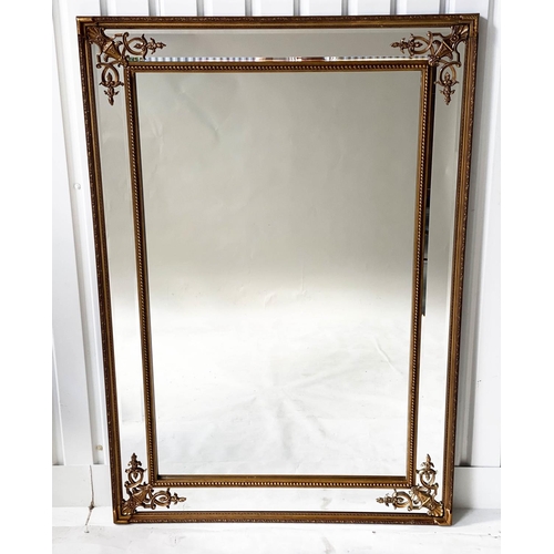 469 - OVERMANTEL MIRROR, French style giltwood and gesso, beaded frame with marginal bevelled plates and c... 