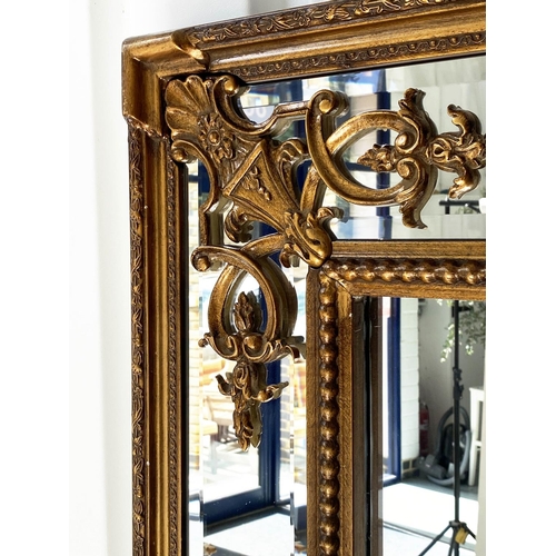 469 - OVERMANTEL MIRROR, French style giltwood and gesso, beaded frame with marginal bevelled plates and c... 