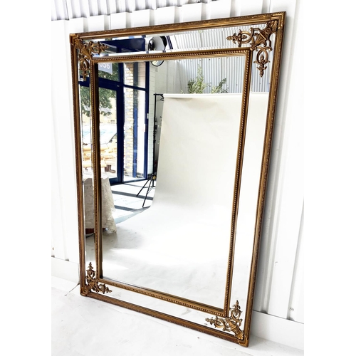 469 - OVERMANTEL MIRROR, French style giltwood and gesso, beaded frame with marginal bevelled plates and c... 