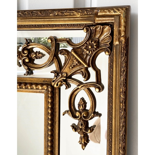 469 - OVERMANTEL MIRROR, French style giltwood and gesso, beaded frame with marginal bevelled plates and c... 