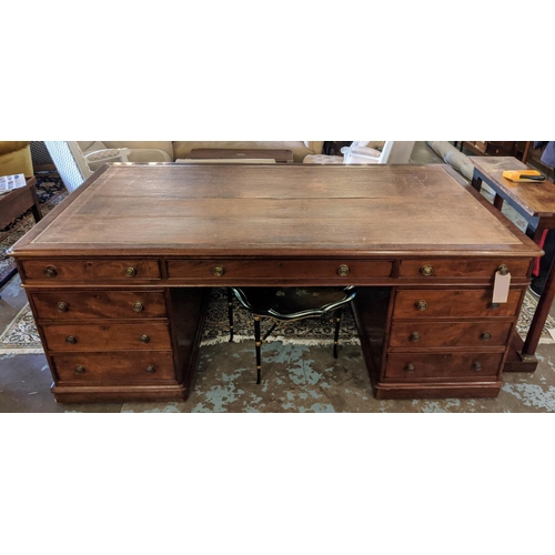 141 - PARTNERS DESK, 213cm W x 81cm H x 122cm D Victorian mahogany with a tan leather and gilt tooled top ... 