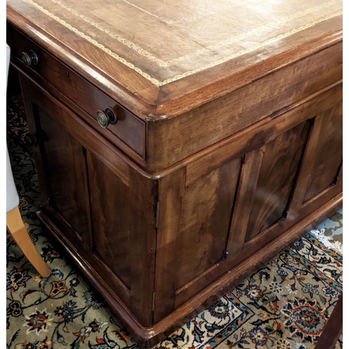 141 - PARTNERS DESK, 213cm W x 81cm H x 122cm D Victorian mahogany with a tan leather and gilt tooled top ... 