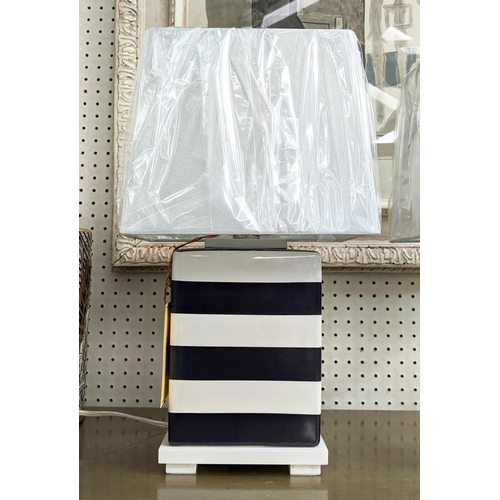 329 - LAUREN RALPH LAUREN TABLE LAMPS, a pair, 45cm H, Breton stripe design, with shades. (2)