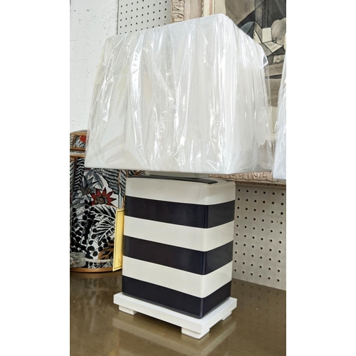 329 - LAUREN RALPH LAUREN TABLE LAMPS, a pair, 45cm H, Breton stripe design, with shades. (2)