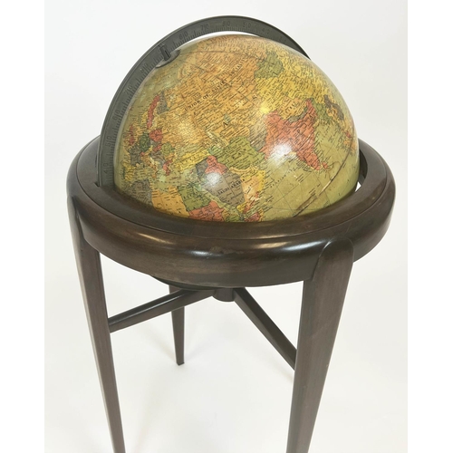 144 - REPLOGLE 16 INCH LIBRARY GLOBE, mid 20th century American on birch stand, 100cm H x 53cm.