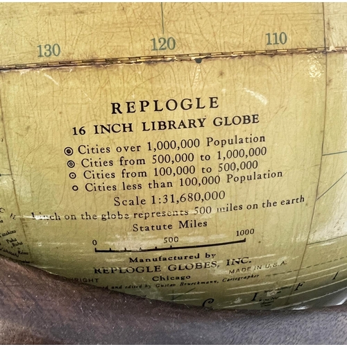 144 - REPLOGLE 16 INCH LIBRARY GLOBE, mid 20th century American on birch stand, 100cm H x 53cm.