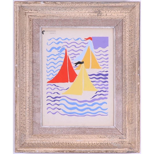 96 - SONIA DELAUNAY, colour pochoir number 25, Sailboats, suite: Compositions Couleurs Idees, issued by E... 