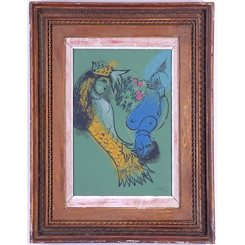 98 - MARC CHAGALL, La Sirene (the mermaid) rare woodcut in colours, signed in the plate, 1949, 33cm x 22.... 