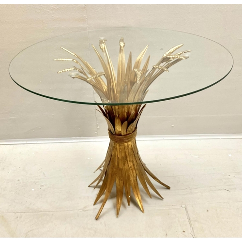 472 - WHEAT SHEAF SIDE TABLE, 1950s French style, gilt metal and glass, 60x70x70.