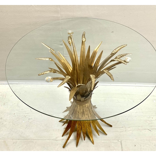 472 - WHEAT SHEAF SIDE TABLE, 1950s French style, gilt metal and glass, 60x70x70.