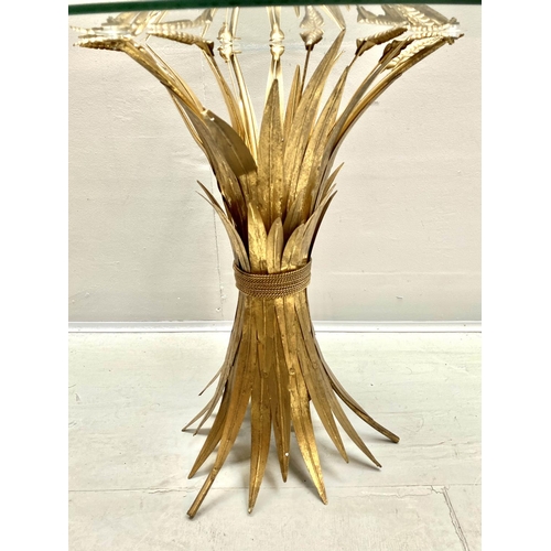 472 - WHEAT SHEAF SIDE TABLE, 1950s French style, gilt metal and glass, 60x70x70.