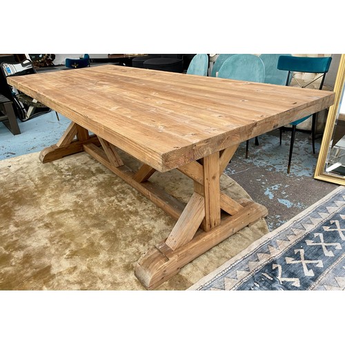 241 - FARMHOUSE DINING TABLE, cross frame base 75cm x 240cm x 100cm.