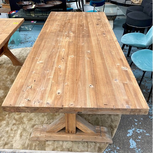 241 - FARMHOUSE DINING TABLE, cross frame base 75cm x 240cm x 100cm.