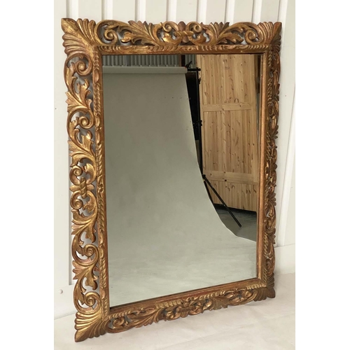 167 - FLORENTINE WALL MIRROR, 19th century Italian carved giltwood with pierced cushion frame, 120cm W x 1... 