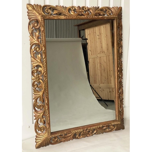 167 - FLORENTINE WALL MIRROR, 19th century Italian carved giltwood with pierced cushion frame, 120cm W x 1... 