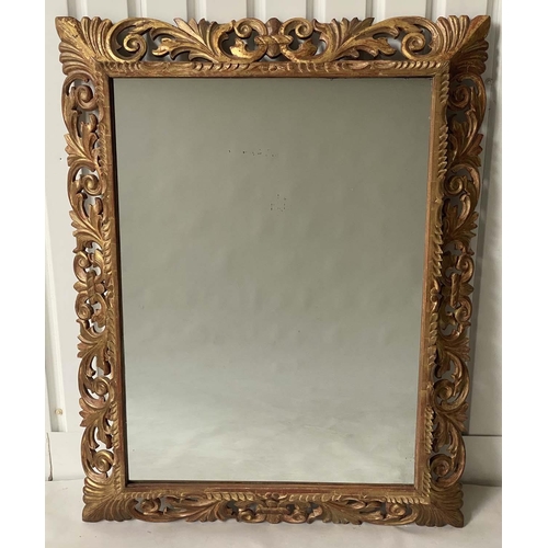 167 - FLORENTINE WALL MIRROR, 19th century Italian carved giltwood with pierced cushion frame, 120cm W x 1... 