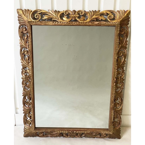 167 - FLORENTINE WALL MIRROR, 19th century Italian carved giltwood with pierced cushion frame, 120cm W x 1... 