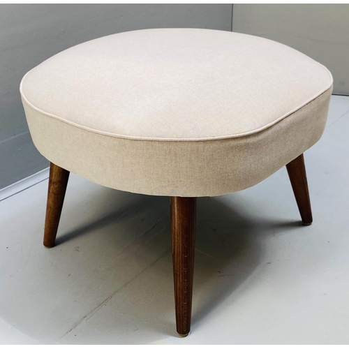 424 - FOOTSTOOL, 1950s Italian style, upholstered in a neutral linen fabric, on tapered supports, 38cm H x... 