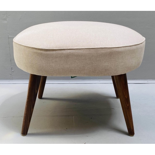 424 - FOOTSTOOL, 1950s Italian style, upholstered in a neutral linen fabric, on tapered supports, 38cm H x... 